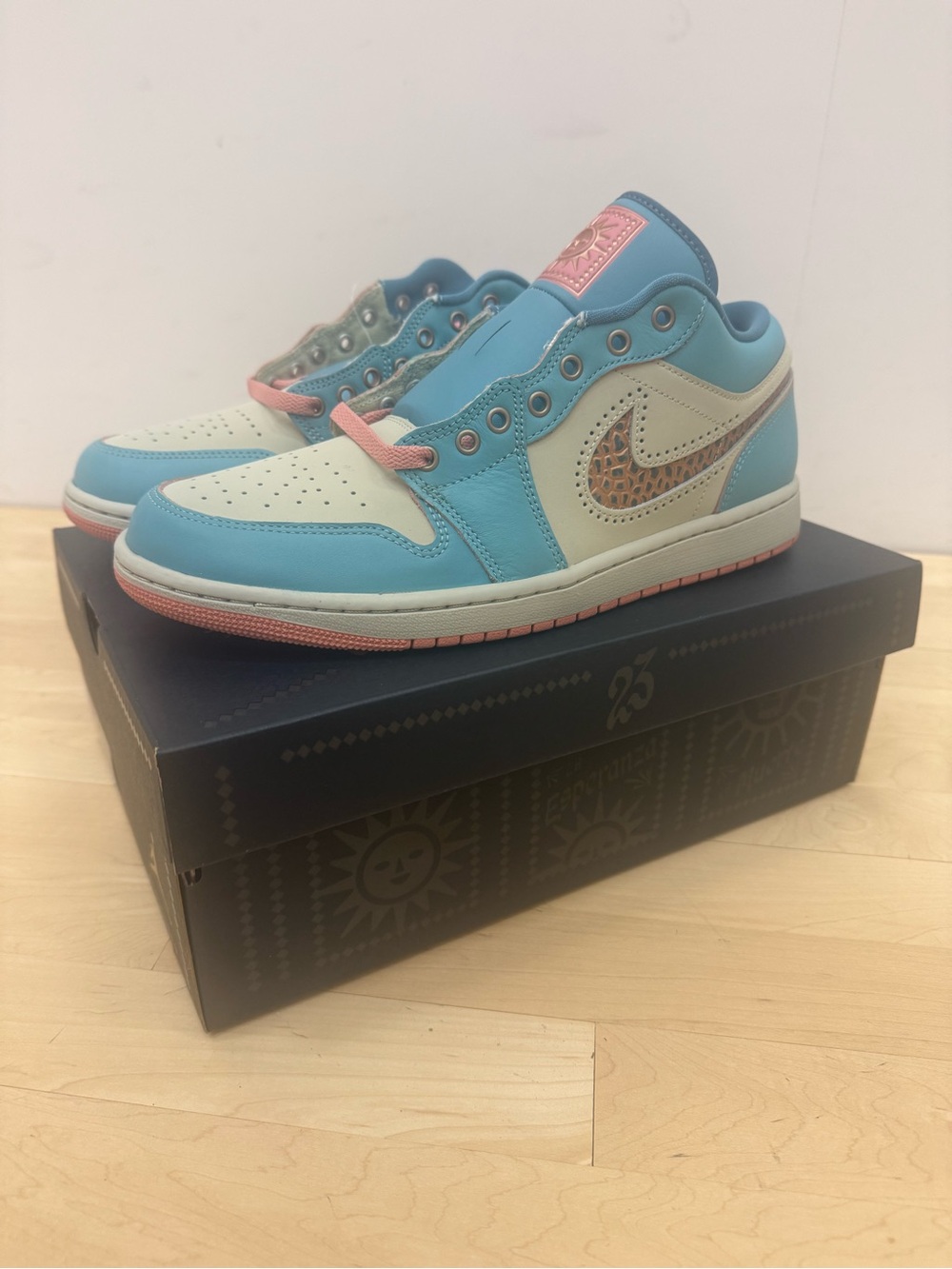 Jordan Nike Low-Top Sneakers in Light Blue, Cream & Pink